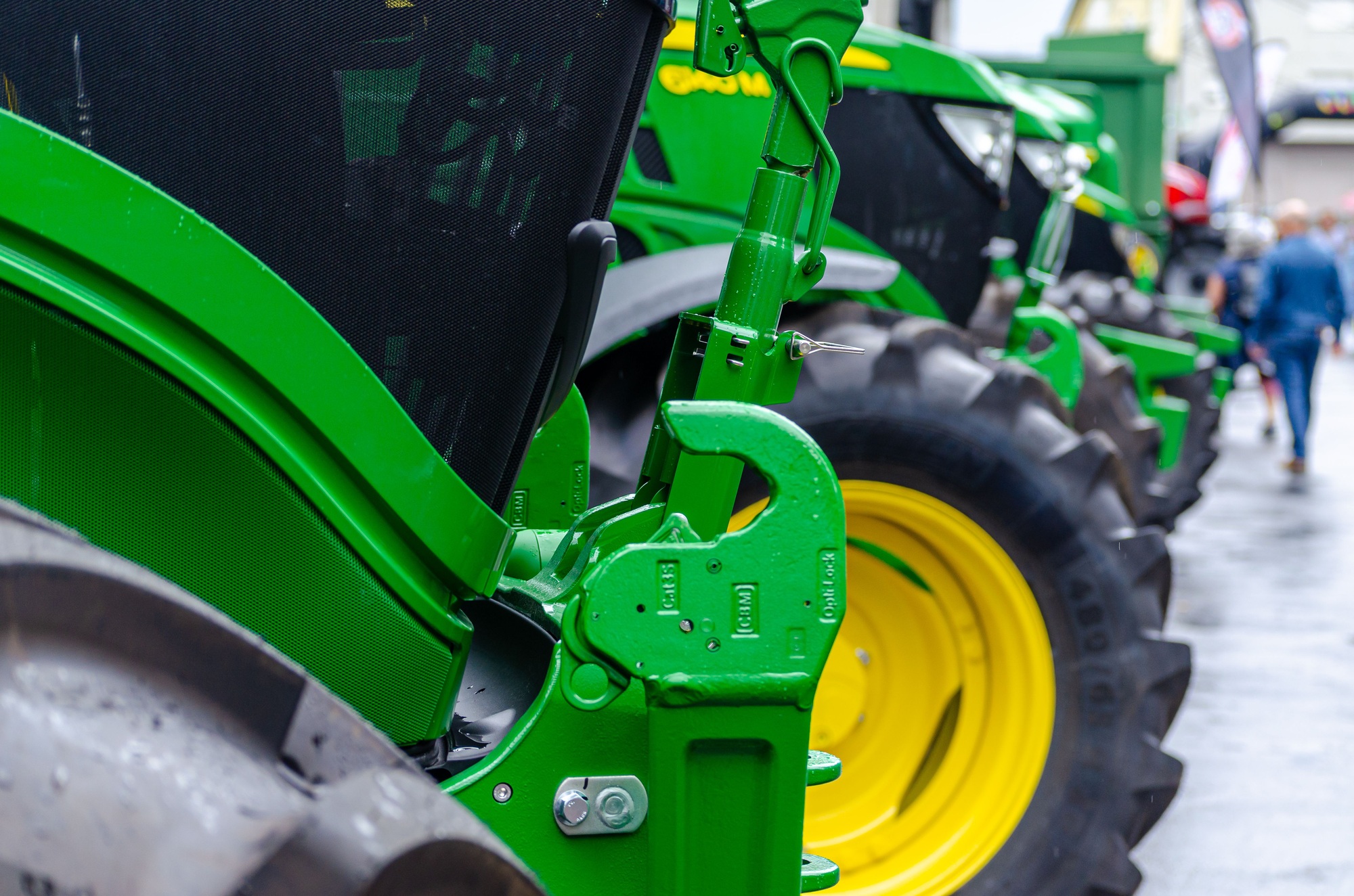 tractors in a row on exhibition at an agricultural machinery fair